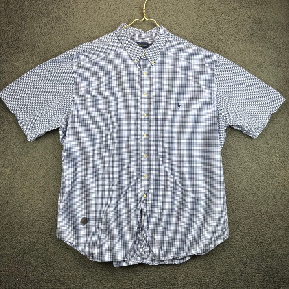 Ralph Lauren Mens 4XLT Tall Blue Gingham Short Sleeve Button Down Shirt